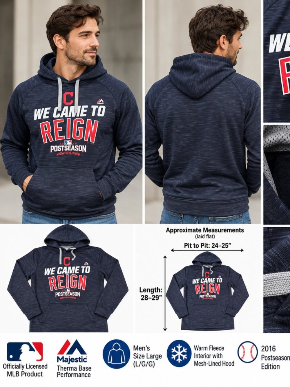 Cleveland Indians Majestic 2016 Postseason Therma Base Hoodie – Men’s Large